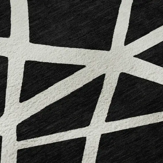 Black And Ivory Geometric Washable Area Rug With UV Protection Photo 9