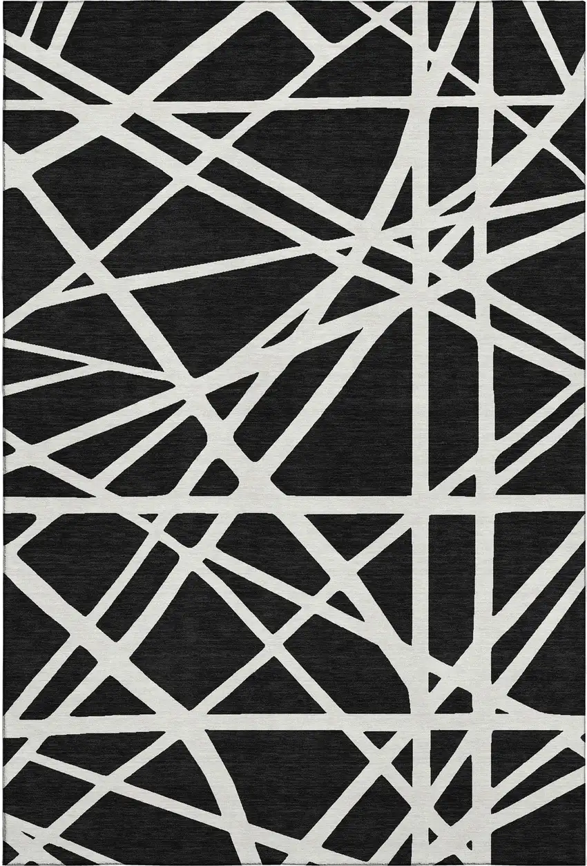 Black And Ivory Geometric Washable Area Rug With UV Protection Photo 1