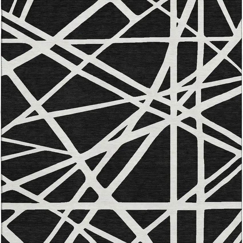 Black And Ivory Geometric Washable Area Rug With UV Protection Photo 3