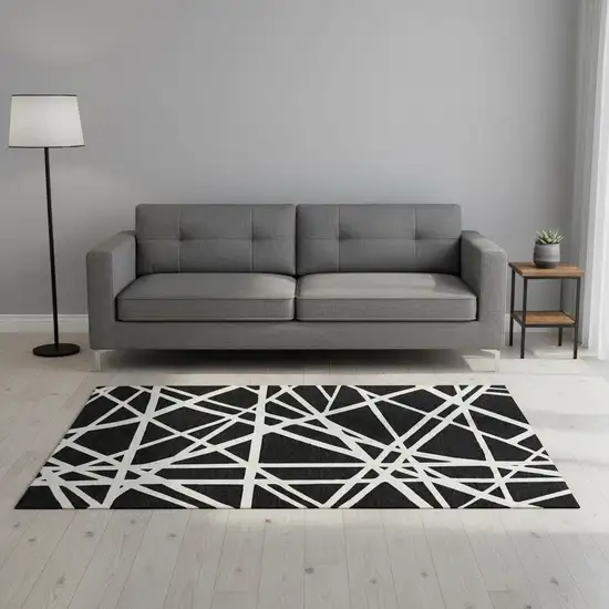 Black And Ivory Geometric Washable Area Rug With UV Protection Photo 2