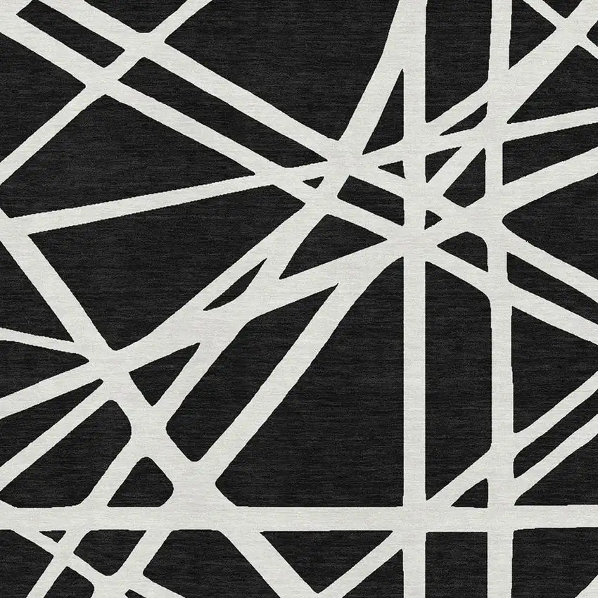 Black And Ivory Geometric Washable Area Rug With UV Protection Photo 2
