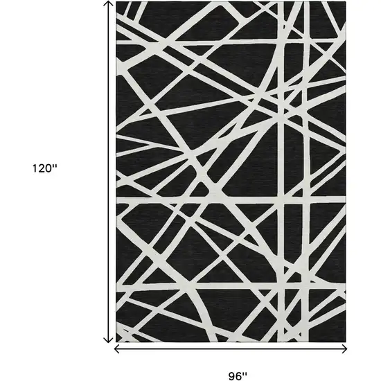 Black And Ivory Geometric Washable Area Rug With UV Protection Photo 6