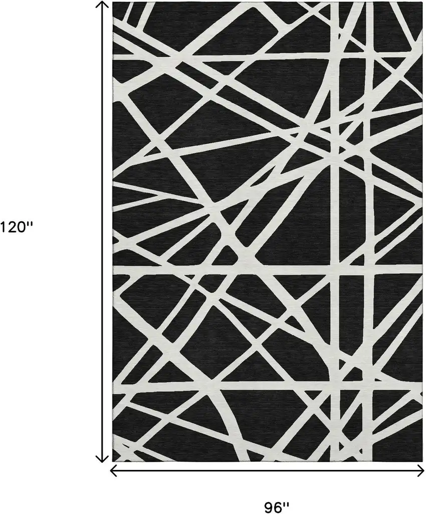 Black And Ivory Geometric Washable Area Rug With UV Protection Photo 6
