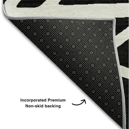 Black And Ivory Geometric Washable Area Rug With UV Protection Photo 6