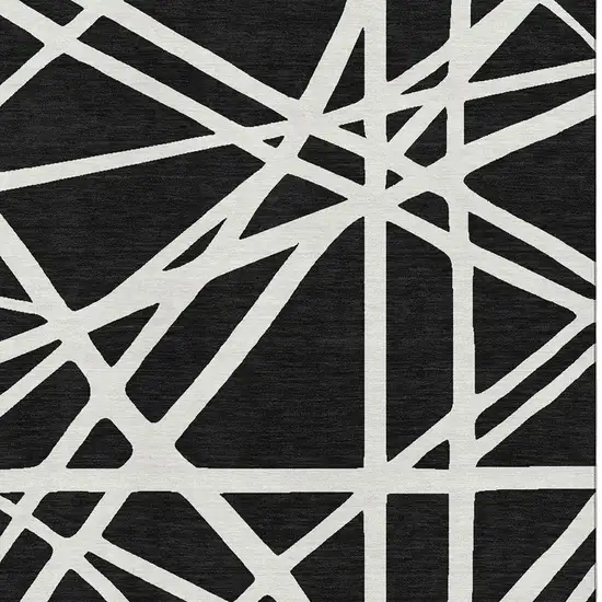 Black And Ivory Geometric Washable Area Rug With UV Protection Photo 2