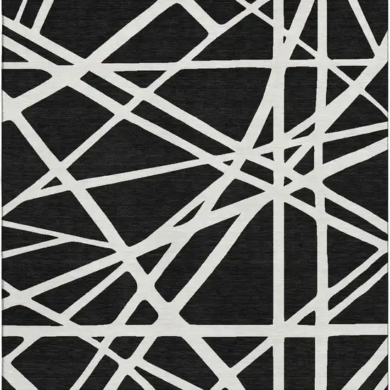Black And Ivory Geometric Washable Area Rug With UV Protection Photo 3