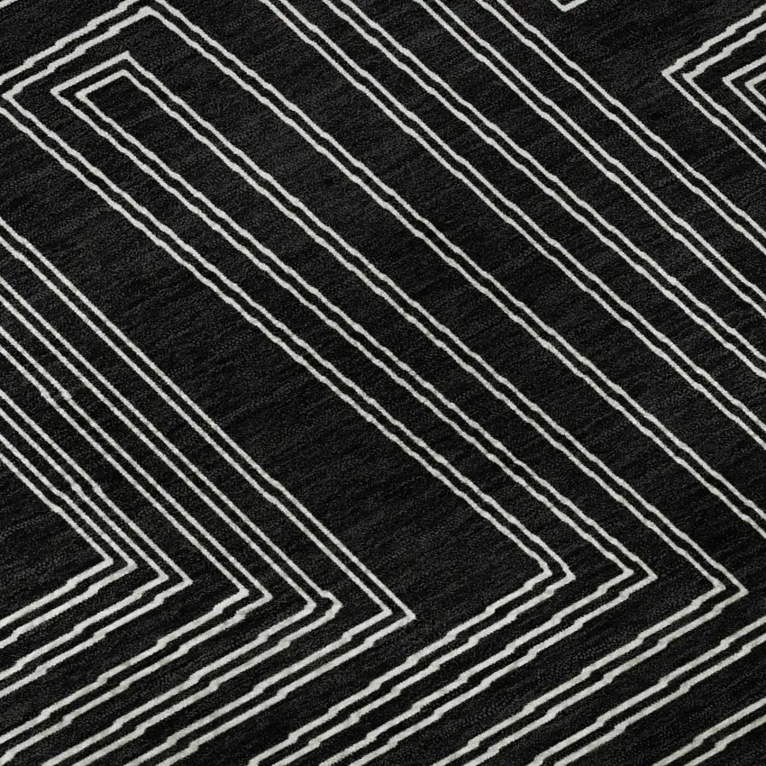 Black And Ivory Geometric Washable Area Rug With UV Protection Photo 9