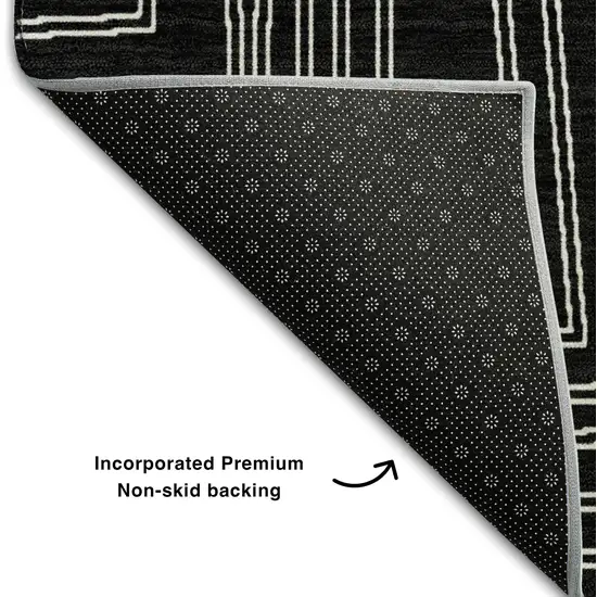 Black And Ivory Geometric Washable Area Rug With UV Protection Photo 6