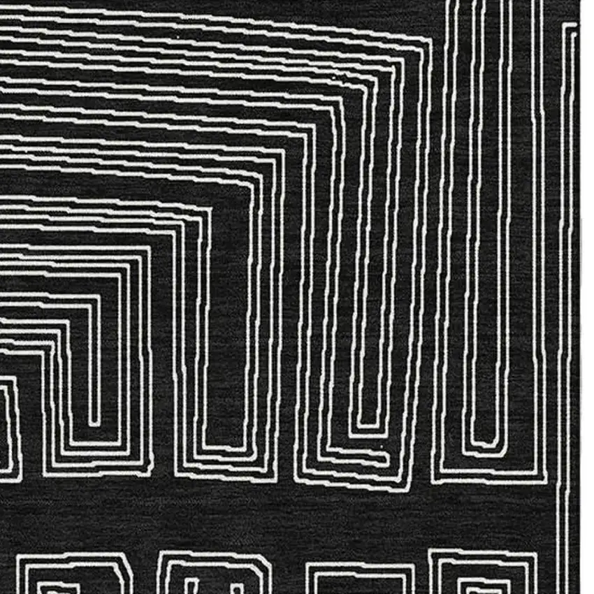 Black And Ivory Geometric Washable Area Rug With UV Protection Photo 2