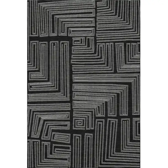 Black And Ivory Geometric Washable Area Rug With UV Protection Photo 3