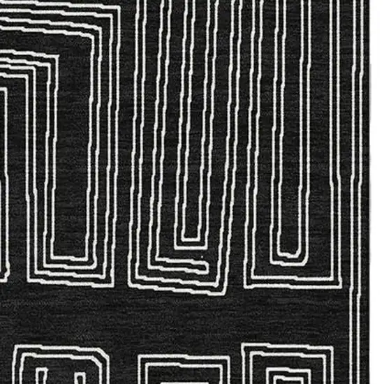 Black And Ivory Geometric Washable Area Rug With UV Protection Photo 2