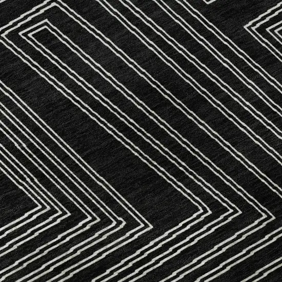 Black And Ivory Geometric Washable Area Rug With UV Protection Photo 9
