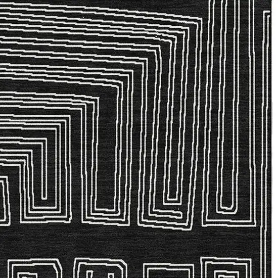 Black And Ivory Geometric Washable Area Rug With UV Protection Photo 3