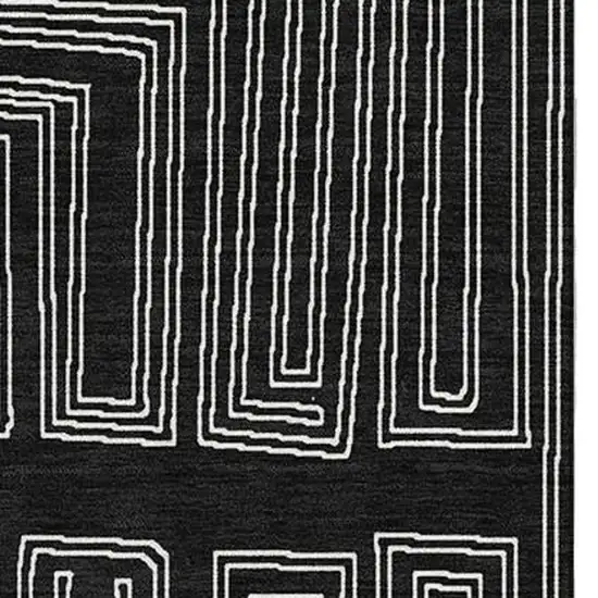 Black And Ivory Geometric Washable Area Rug With UV Protection Photo 3