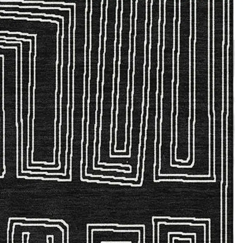 Black And Ivory Geometric Washable Area Rug With UV Protection Photo 3
