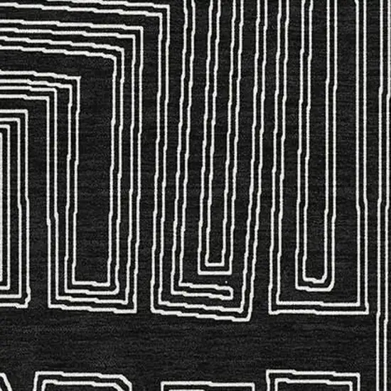Black And Ivory Geometric Washable Area Rug With UV Protection Photo 2