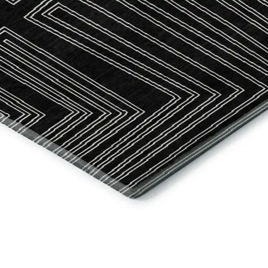 Black And Ivory Geometric Washable Area Rug With UV Protection Photo 7