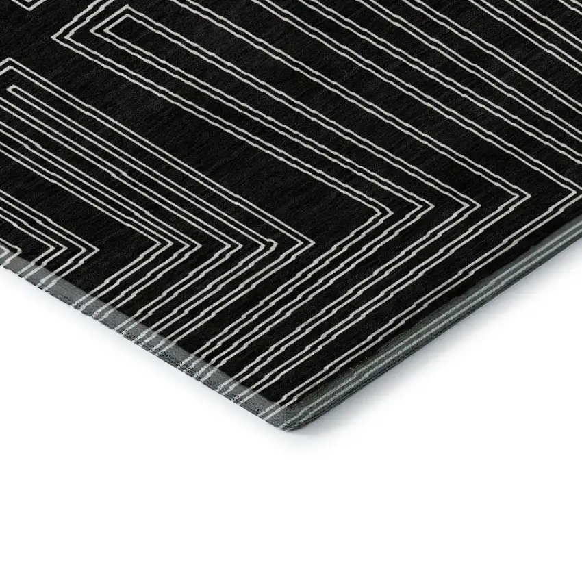 Black And Ivory Geometric Washable Area Rug With UV Protection Photo 7