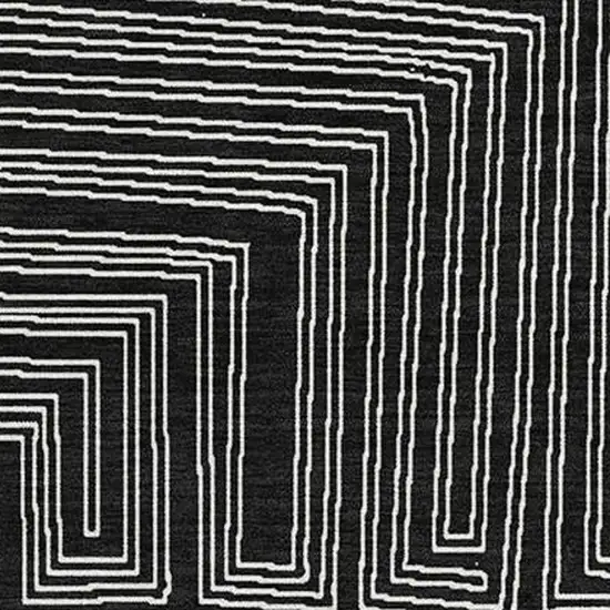 Black And Ivory Geometric Washable Area Rug With UV Protection Photo 2