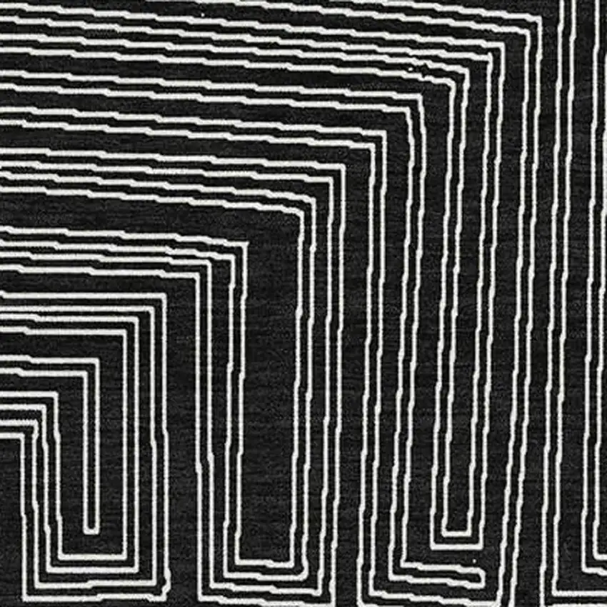 Black And Ivory Geometric Washable Area Rug With UV Protection Photo 2