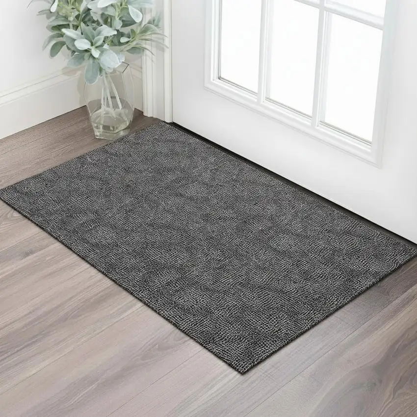 Black And Ivory Geometric Washable Area Rug With UV Protection Photo 2