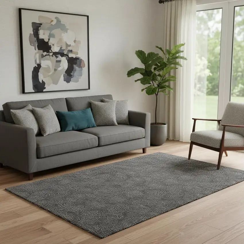 Black And Ivory Geometric Washable Area Rug With UV Protection Photo 2