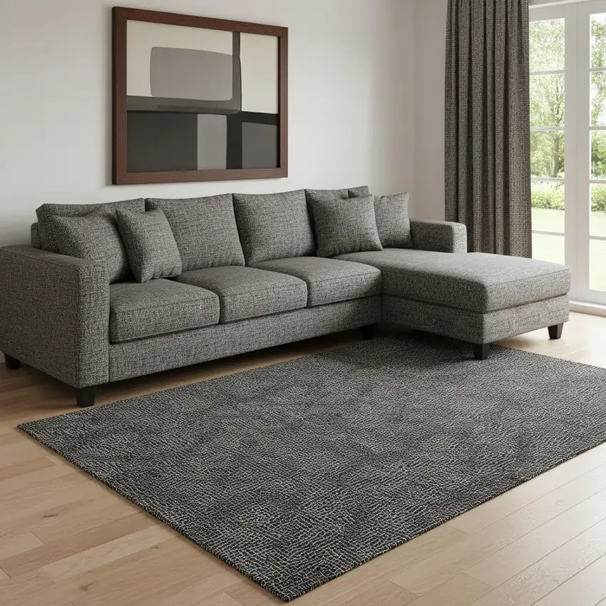 Black And Ivory Geometric Washable Area Rug With UV Protection Photo 2