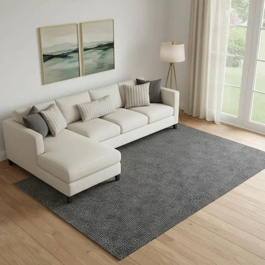 Black And Ivory Geometric Washable Area Rug With UV Protection Photo 2