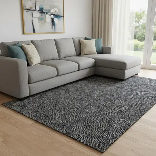 Black And Ivory Geometric Washable Area Rug With UV Protection Photo 2