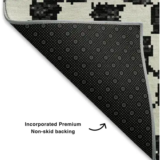 Black And Ivory Geometric Washable Area Rug With UV Protection Photo 7