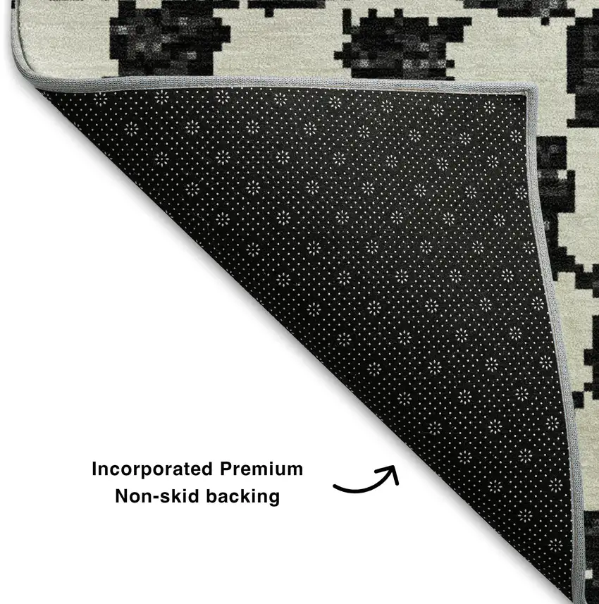 Black And Ivory Geometric Washable Area Rug With UV Protection Photo 7
