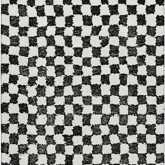 Black And Ivory Geometric Washable Area Rug With UV Protection Photo 4