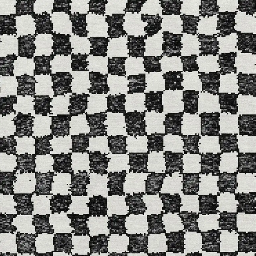 Black And Ivory Geometric Washable Area Rug With UV Protection Photo 3