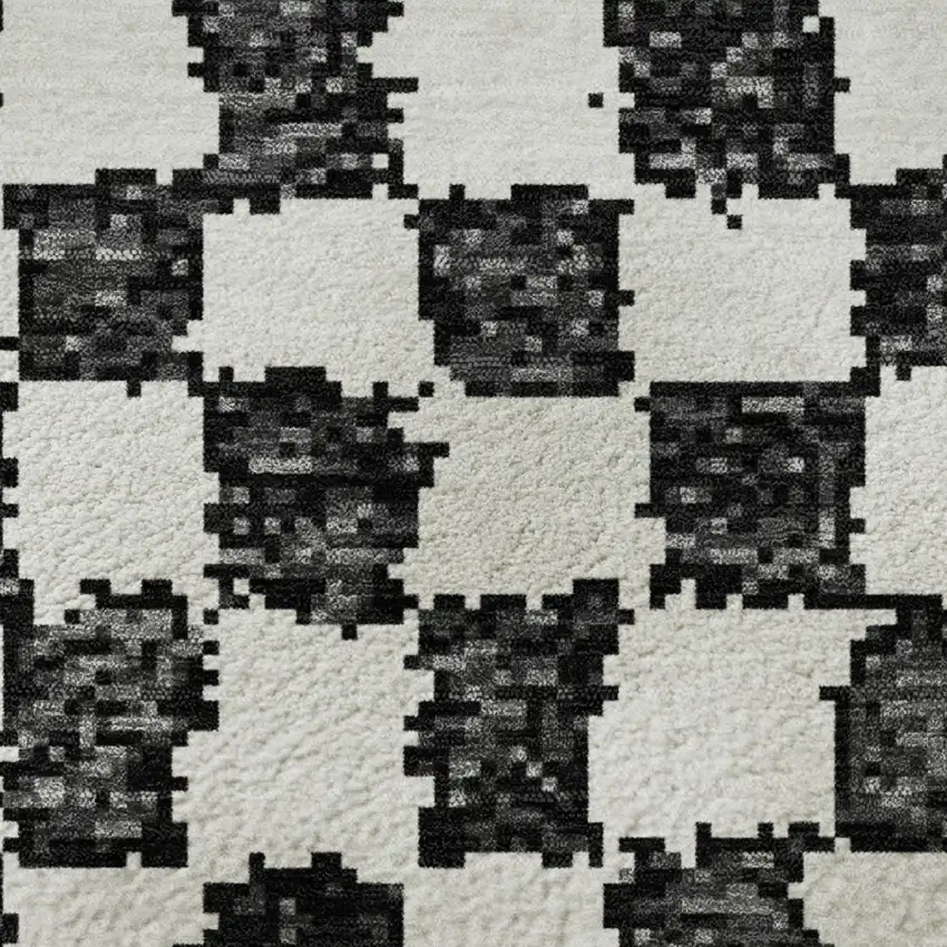 Black And Ivory Geometric Washable Area Rug With UV Protection Photo 8