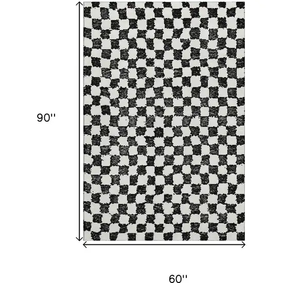Black And Ivory Geometric Washable Area Rug With UV Protection Photo 9