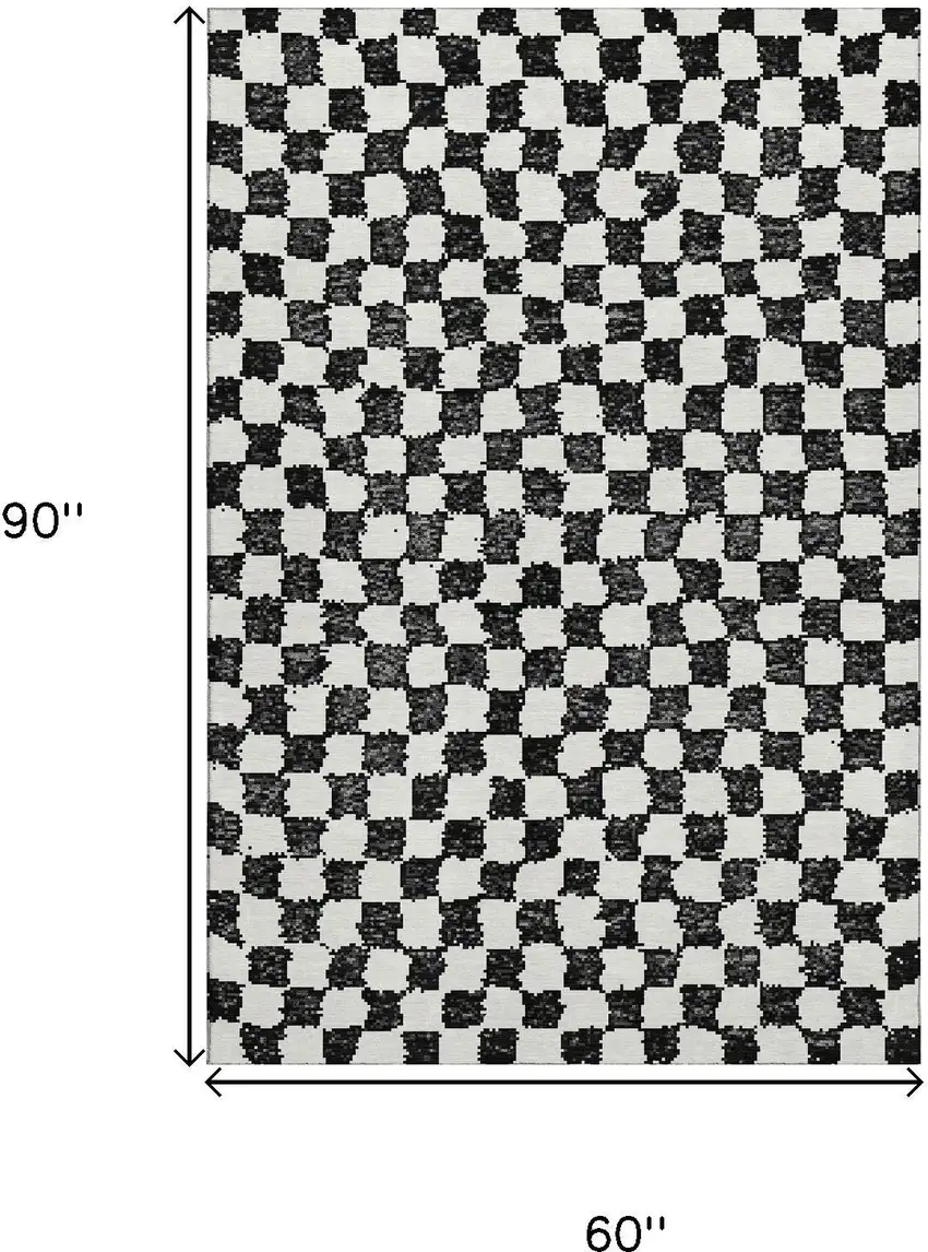 Black And Ivory Geometric Washable Area Rug With UV Protection Photo 9