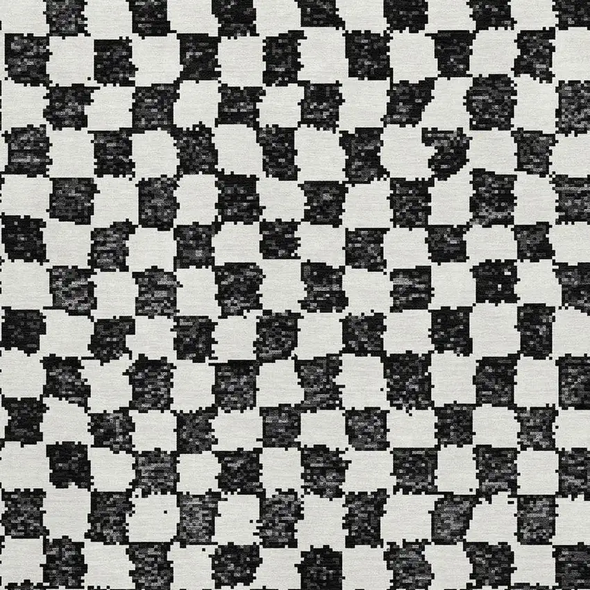 Black And Ivory Geometric Washable Area Rug With UV Protection Photo 3