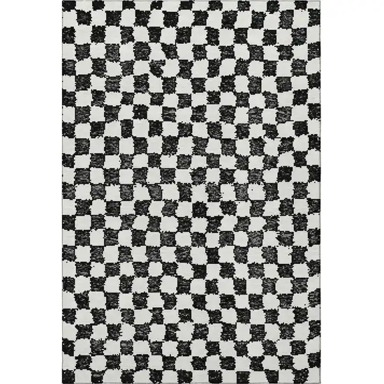 Black And Ivory Geometric Washable Area Rug With UV Protection Photo 4