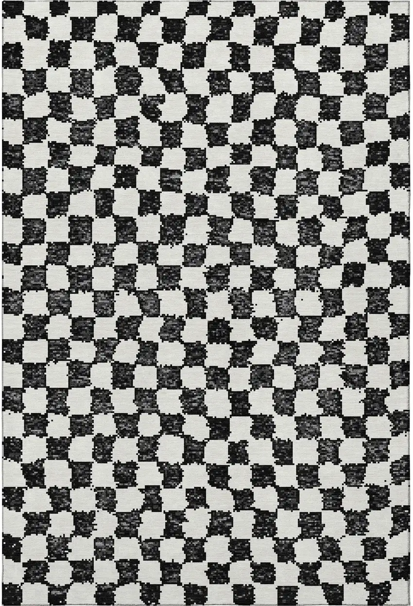 Black And Ivory Geometric Washable Area Rug With UV Protection Photo 4