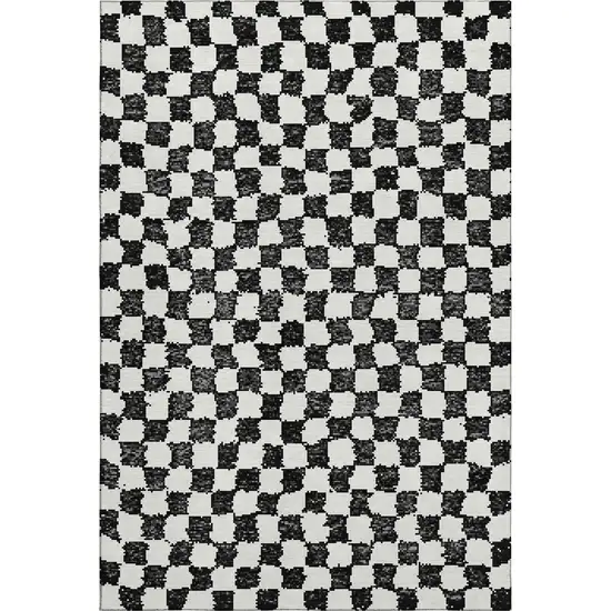 Black And Ivory Geometric Washable Area Rug With UV Protection Photo 1