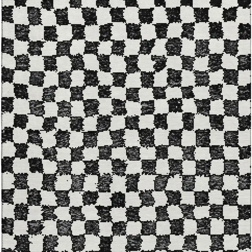 Black And Ivory Geometric Washable Area Rug With UV Protection Photo 3