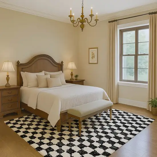 Black And Ivory Geometric Washable Area Rug With UV Protection Photo 6