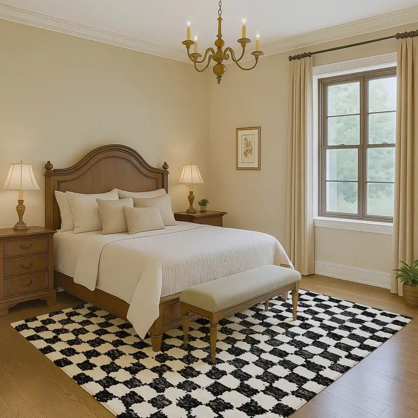 Black And Ivory Geometric Washable Area Rug With UV Protection Photo 6