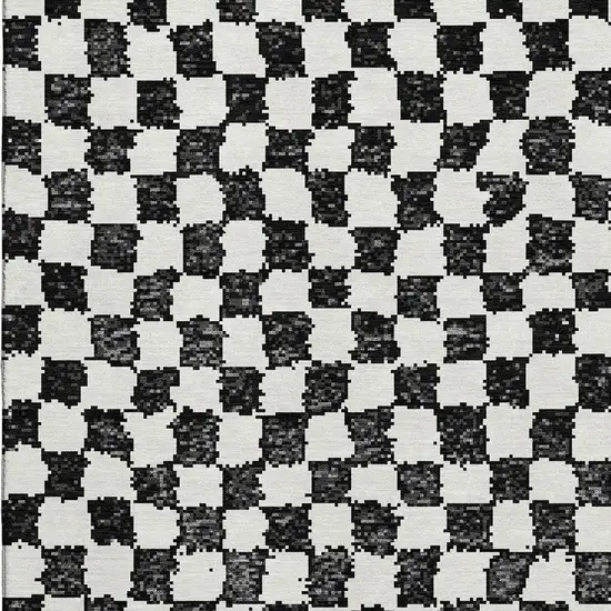 Black And Ivory Geometric Washable Area Rug With UV Protection Photo 3