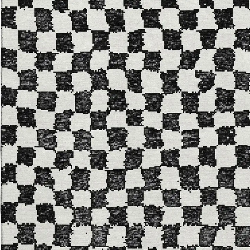 Black And Ivory Geometric Washable Area Rug With UV Protection Photo 3