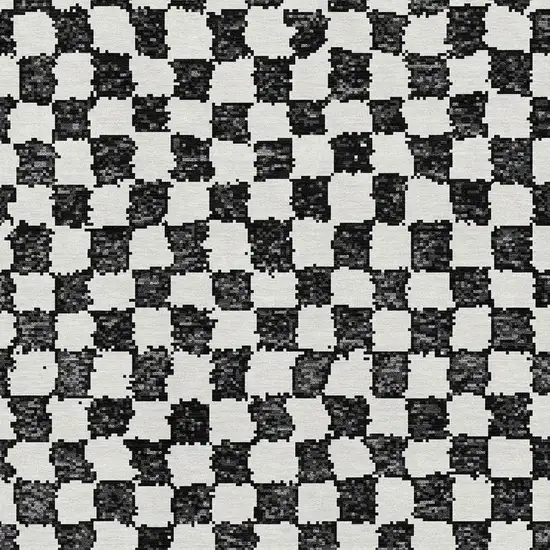 Black And Ivory Geometric Washable Area Rug With UV Protection Photo 3