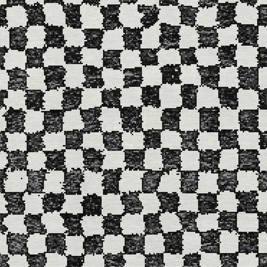 Black And Ivory Geometric Washable Area Rug With UV Protection Photo 3