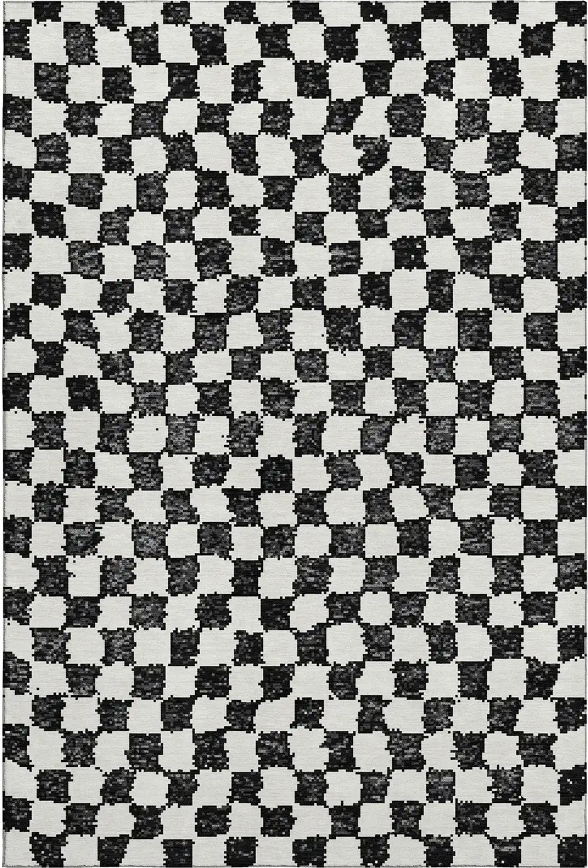 Black And Ivory Geometric Washable Area Rug With UV Protection Photo 1