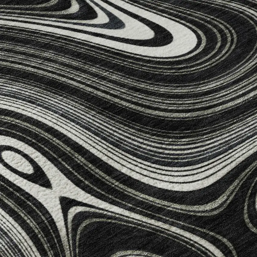 Black And Ivory Geometric Washable Area Rug With UV Protection Photo 7