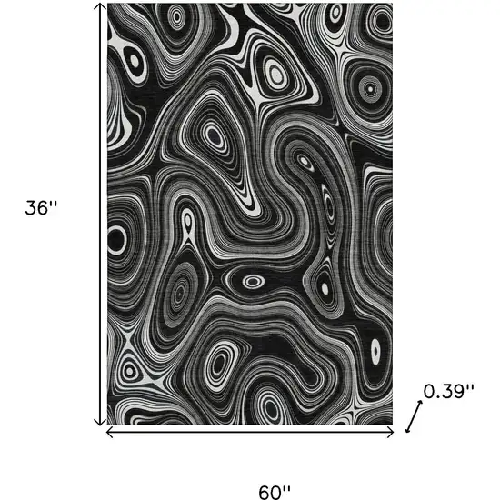Black And Ivory Geometric Washable Area Rug With UV Protection Photo 8